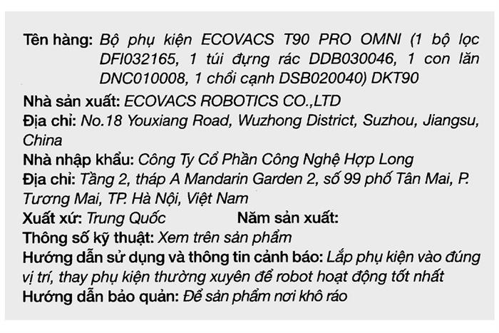 Bộ phụ kiện Robot hút bụi Ecovacs T90 PRO OMNI DKT90 Màu Trắng