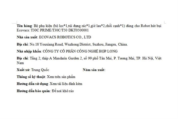 Bộ phụ kiện Robot hút bụi Ecovacs T30C OMNI/T30C Gen 2/ T30C Prime/ T50 Pro OMNI Gen3/T50S Pro OMNI Màu Trắng