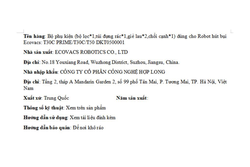 Bộ phụ kiện Robot hút bụi Ecovacs T30C OMNI/T30C Gen 2/ T30C Prime/ T50 Pro OMNI Gen3/T50S Pro OMNI - 6