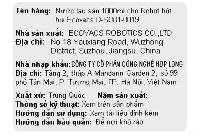 Nước lau sàn cho Robot hút bụi 1 lít Ecovacs D-SO01-0019 Màu Trắng