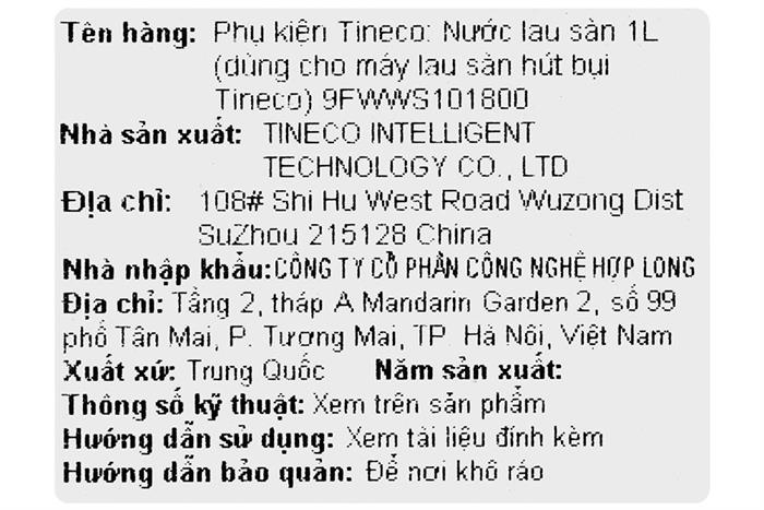 Nước lau sàn cho máy hút bụi lau sàn 1 lít Tineco 9FWWS101800 Màu Trắng