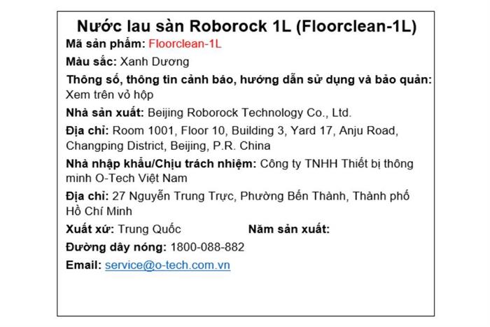 Nước lau sàn cho Robot hút bụi 1 lít Roborock Màu Trắng