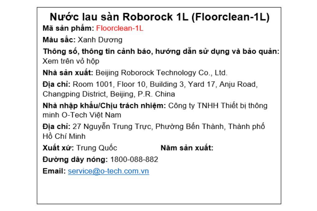 Nước lau sàn cho Robot hút bụi 1 lít Roborock Màu Trắng