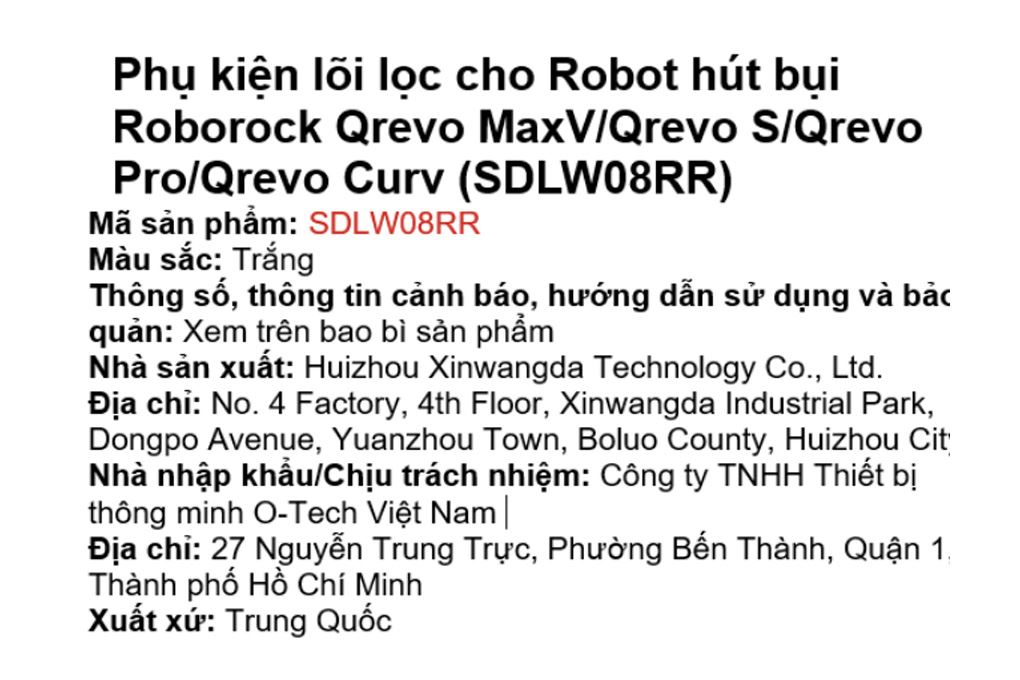 Phụ kiện màng lọc dùng cho Robot hút bụi Roborock Qrevo 5AE/ Qrevo 798/ Qrevo 5V1/ Qrevo S Pro Màu Trắng