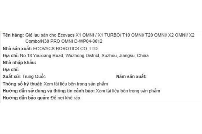 Phụ kiện Giẻ lau dùng cho Robot hút bụi Ecovacs X2 COMBO/ X2 OMNI / N30 PRO OMNI Màu Trắng