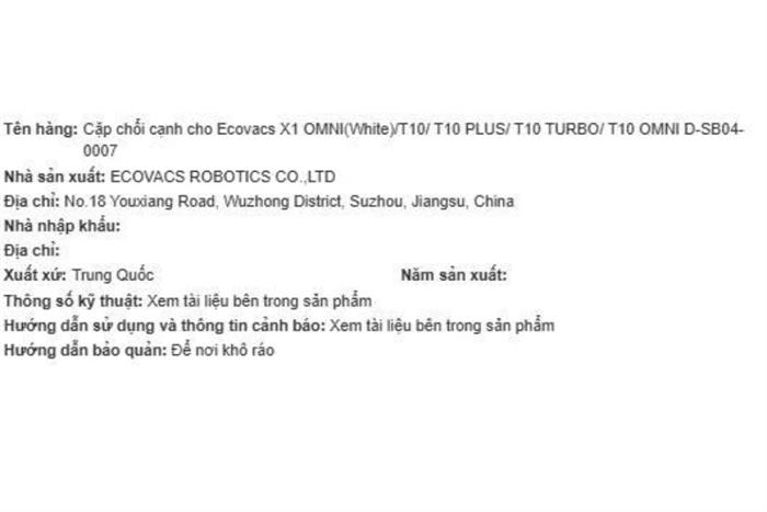 Phụ kiện Chổi cạnh dùng cho Robot hút bụi Ecovacs T10 Màu Trắng