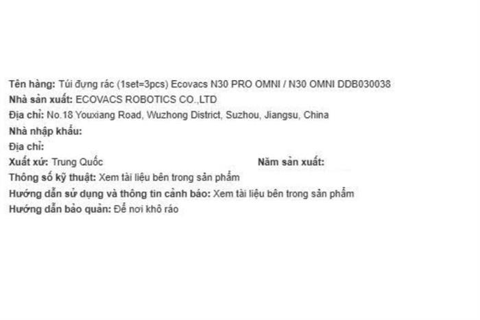Phụ kiện Túi đựng rác dùng cho Robot hút bụi Ecovacs N30 PRO OMNI Màu Trắng