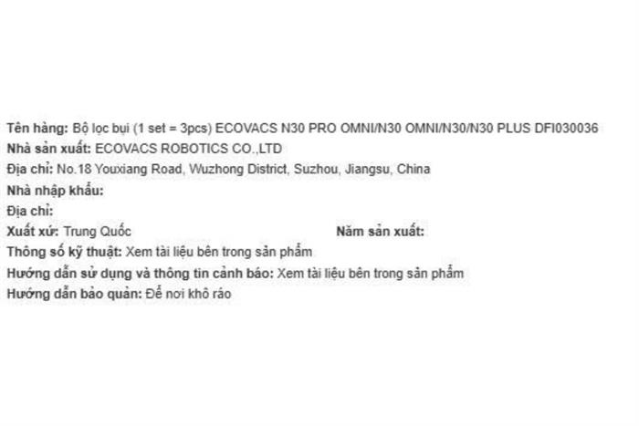 Phụ kiện Màng lọc dùng cho Robot hút bụi Ecovacs N30 PRO OMNI Màu Trắng