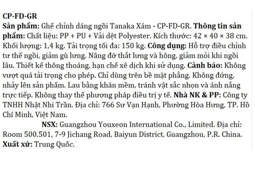 Ghế chỉnh dáng ngồi TANAKA CP-FD-GR Màu Xám