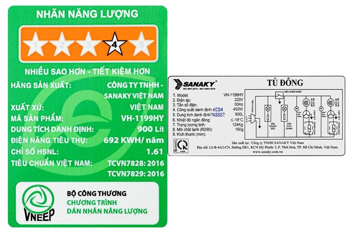 Tủ đông Sanaky 900 lít VH-1199HY Màu Trắng