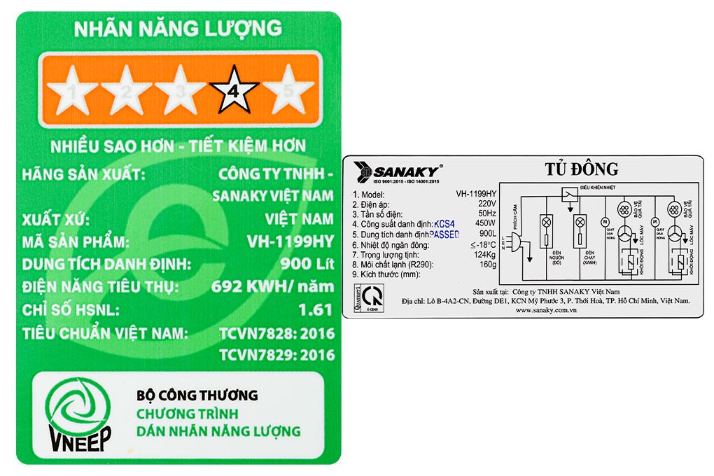 Tủ đông Sanaky 900 lít VH-1199HY Màu Trắng