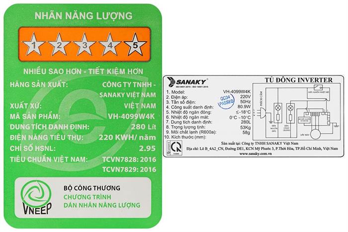 Tủ đông Sanaky Inverter 280 lít TD.VH4099W4K Màu Trắng