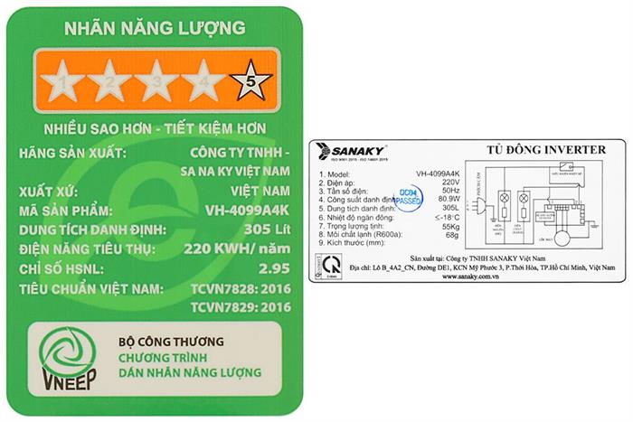 Tủ đông Sanaky Inverter 305 lít TD.VH4099A4K Màu Trắng