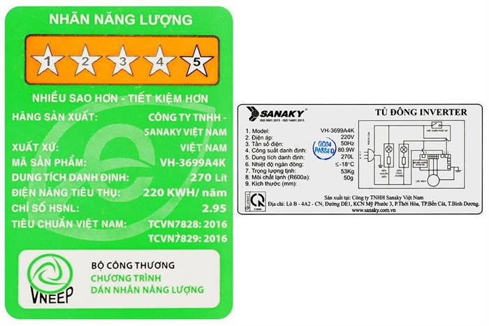 Tủ đông Sanaky Inverter 270 lít TD.VH3699A4K Màu Trắng