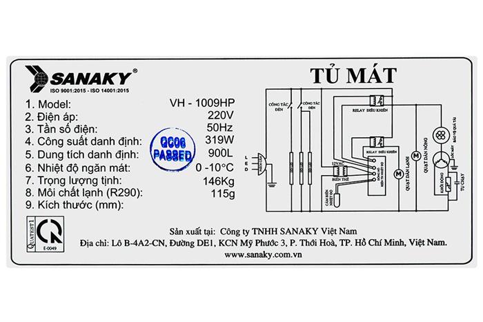 Tủ mát 2 cánh Sanaky 900 lít TM.VH1009HP Màu Trắng