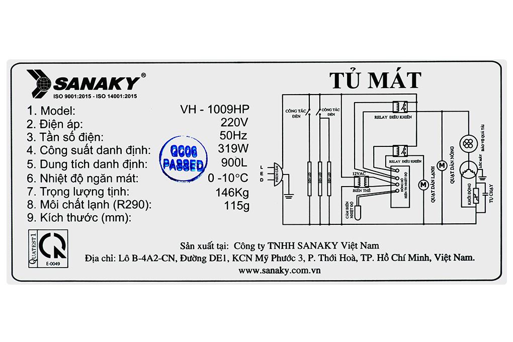 Tủ mát 2 cánh Sanaky 900 lít TM.VH1009HP Màu Trắng