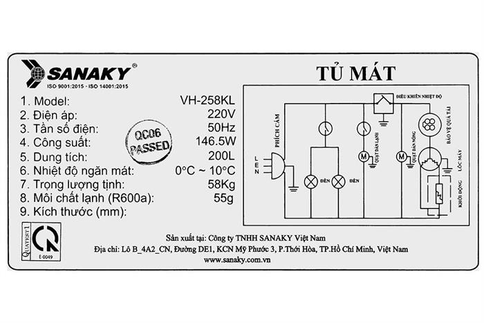 Tủ mát Sanaky 200 lít TM.VH258KL Màu Trắng