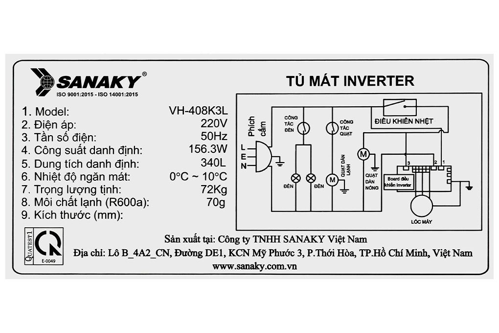 Tủ mát Sanaky Inverter 340 lít TM.VH408K3L Màu Trắng