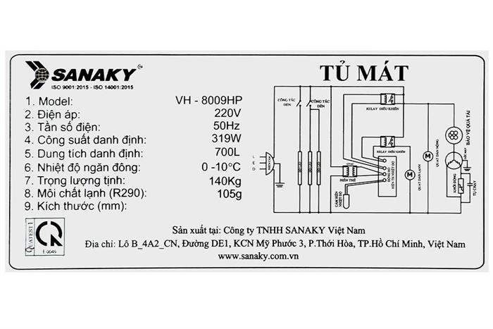 Tủ mát 2 cánh Sanaky 700 lít TM.VH8009HP Màu Trắng