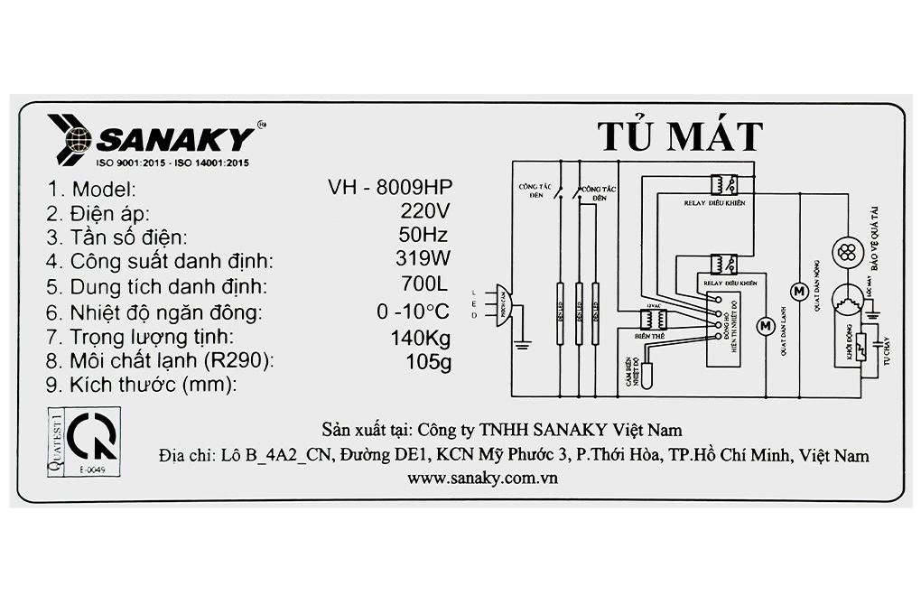 Tủ mát 2 cánh Sanaky 700 lít TM.VH8009HP Màu Trắng