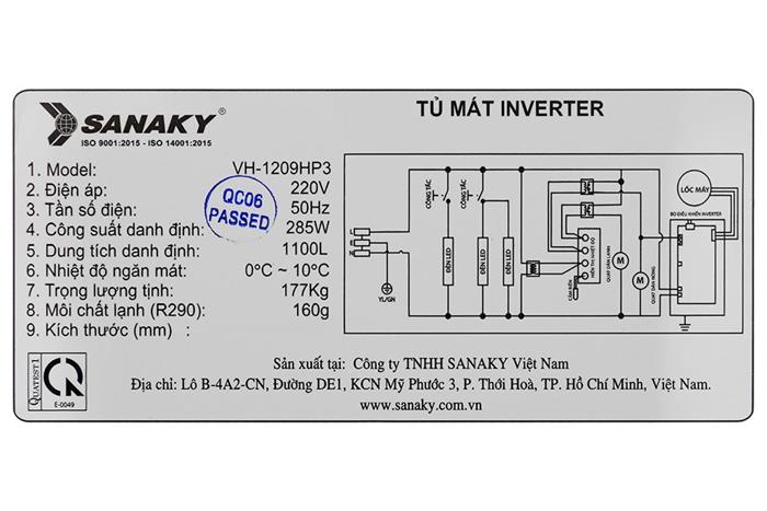 Tủ mát 2 cánh Sanaky Inverter 1100 lít TM.VH1209HP3 Màu Trắng