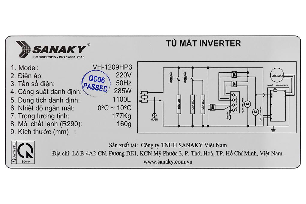 Tủ mát 2 cánh Sanaky Inverter 1100 lít TM.VH1209HP3 Màu Trắng