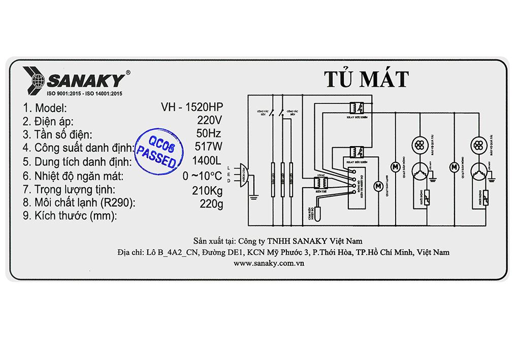 Tủ mát Sanaky 1400 lít TM.VH1520HP Màu Trắng
