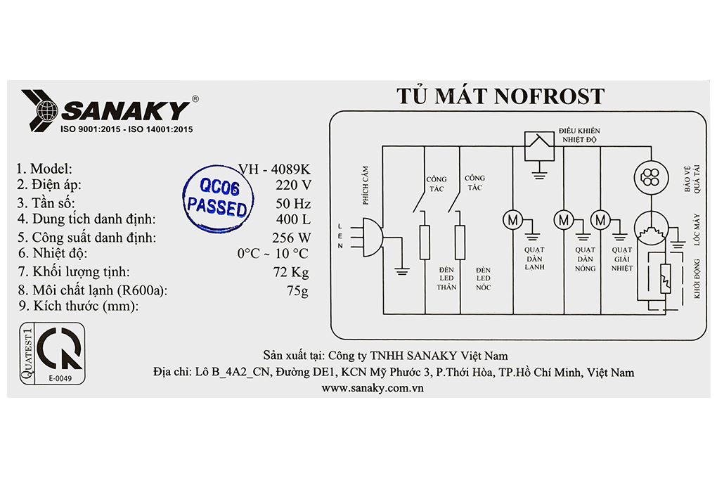 Tủ mát Sanaky 400 lít VH-4089K Màu Trắng