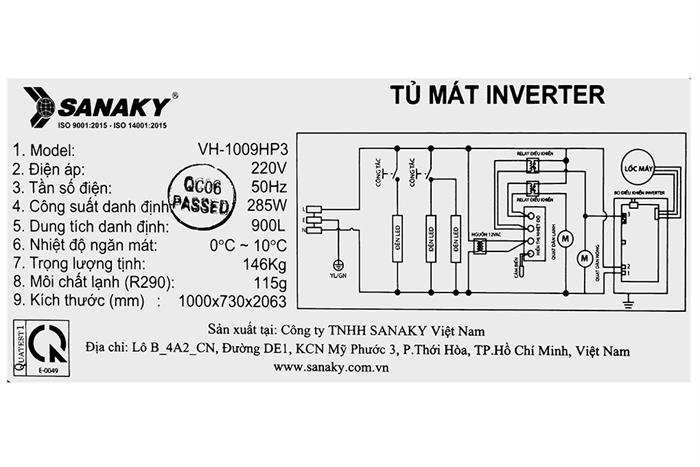 Tủ mát 2 cánh Sanaky Inverter 900 lít VH-1009HP3 Màu Trắng