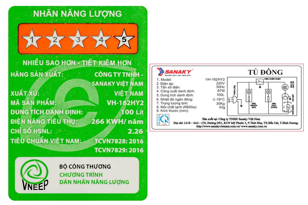 Tủ Đông Sanaky 100 lít VH162HY2 Màu Trắng - Kem