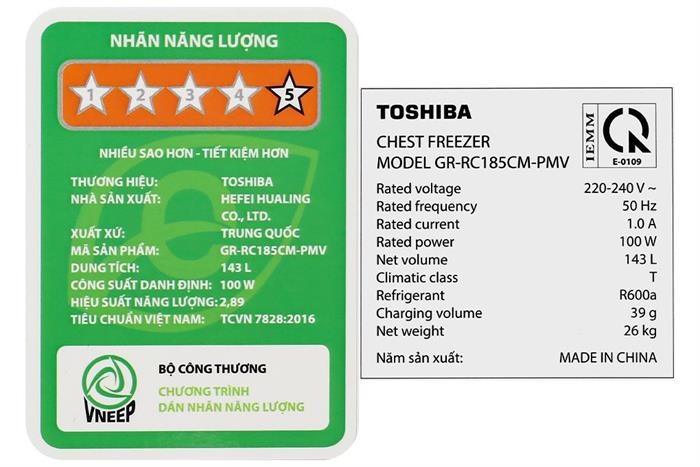 Tủ đông Toshiba Inverter 143 lít GR-RC185CM-PMV(01) Màu Trắng