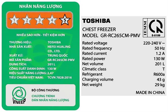 Tủ đông Toshiba Inverter 201 lít GR-RC265CM-PMV(01) Màu Trắng
