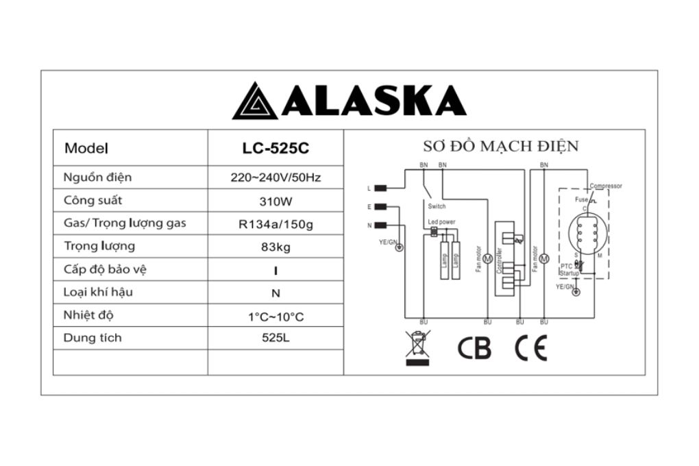 Tủ mát Alaska 525 lít LC-525C Màu Trắng