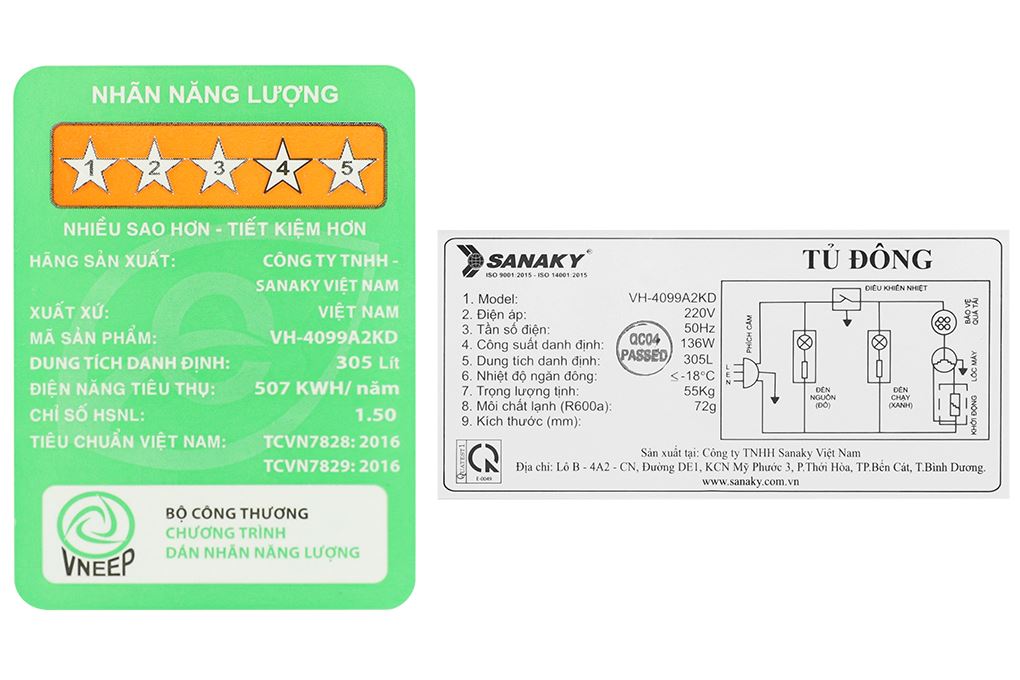 Tủ đông Sanaky 305 lít VH-4099A2KD Màu Trắng