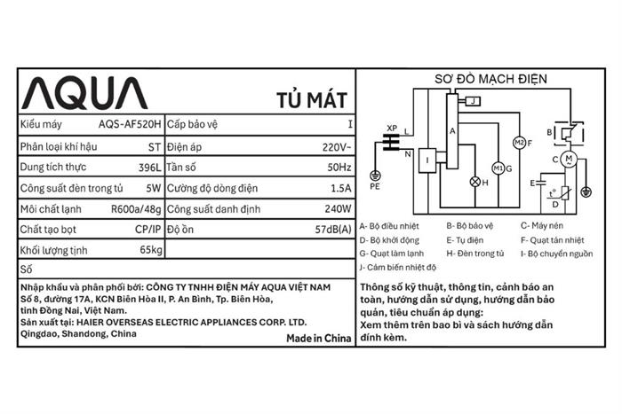Tủ mát Aqua 396 Lít AQS-AF520H Màu Đen