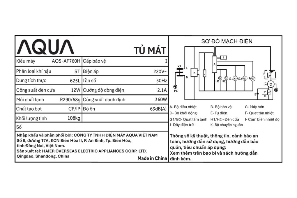 Tủ mát 2 cánh Aqua 625 Lít AQS-AF760H Màu Đen