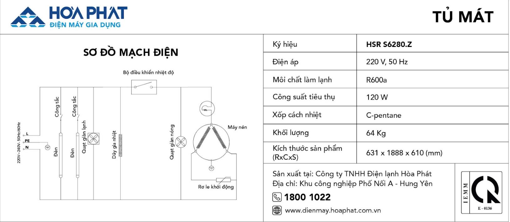 Tủ mát 2 cánh Hòa Phát 280 lít HSR S6280.Z Màu Trắng