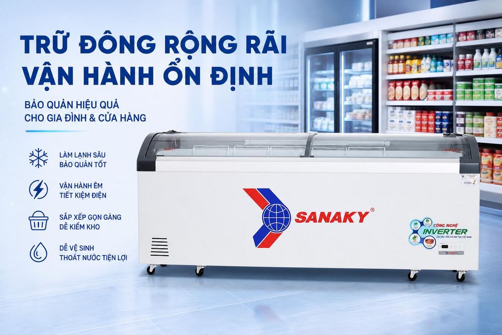 Tủ đông Sanaky Inverter 750 lít VH-1099K3A Màu Trắng