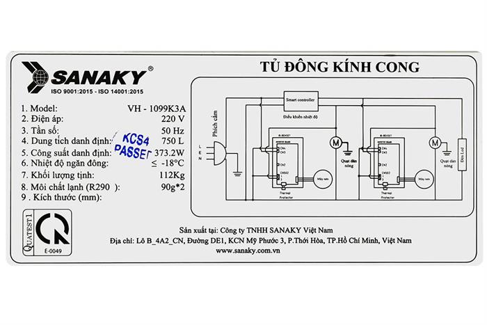 Tủ đông Sanaky Inverter 750 lít VH-1099K3A Màu Trắng