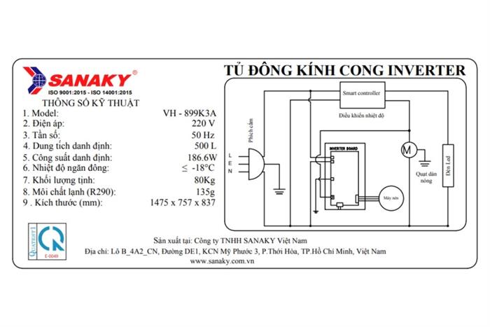 Tủ đông Sanaky Inverter 500 lít VH-899K3A Màu Trắng
