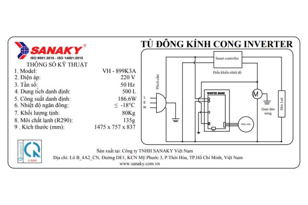 Tủ đông Sanaky Inverter 500 lít VH-899K3A Màu Trắng