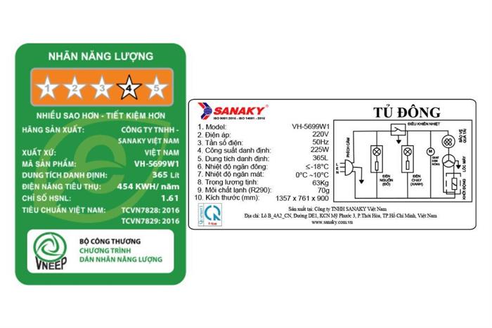 Tủ đông Sanaky 365 lít VH-5699W1 Màu Trắng