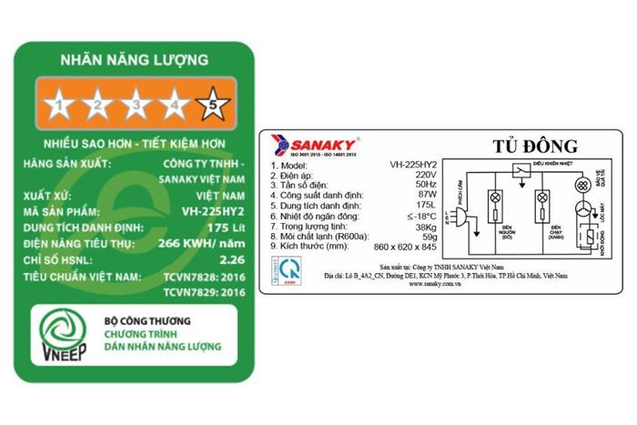 Tủ đông Sanaky 175 lít VH-225HY2 Màu Trắng