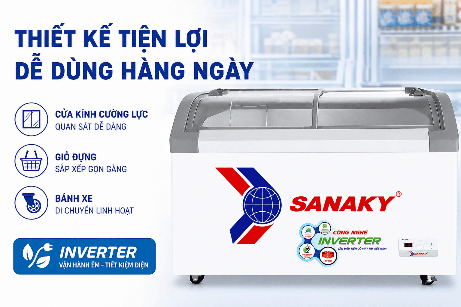 Tủ đông Sanaky Inverter 350 lít VH-4899K3B Màu Trắng