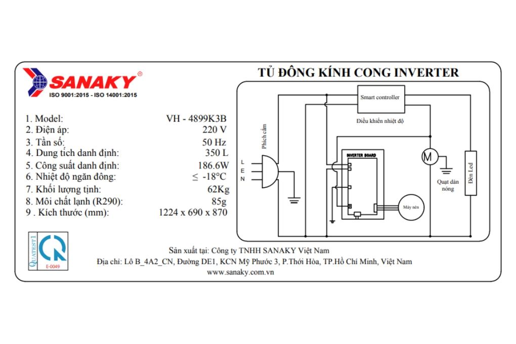 Tủ đông Sanaky Inverter 350 lít VH-4899K3B Màu Trắng