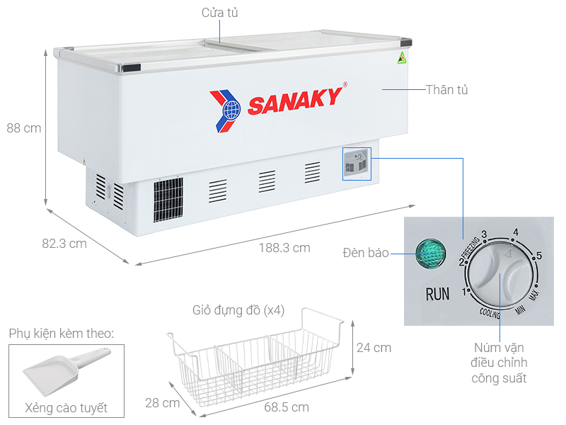 Tủ đông Sanaky 516 lít VH-999K