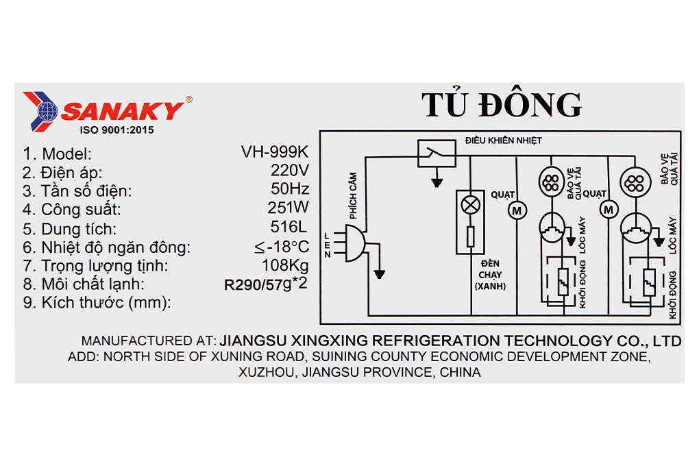Tủ đông Sanaky 516 lít VH-999K Màu Trắng