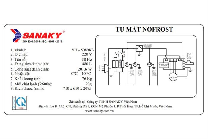 Tủ mát Sanaky Inverter 480 Lít VH-5089K3 Màu Trắng