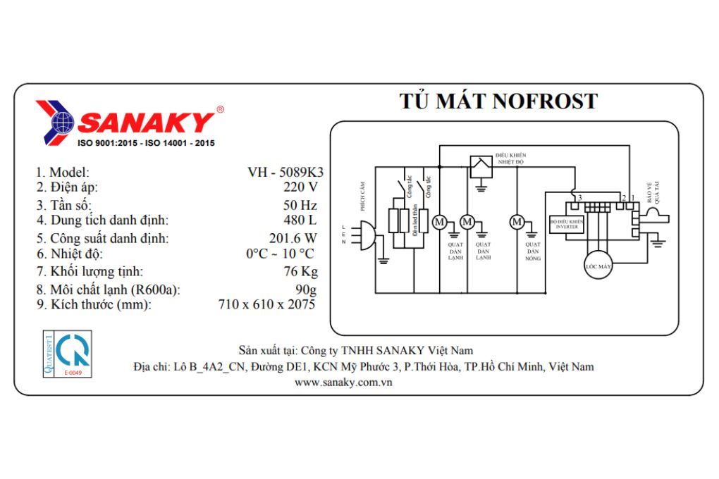 Tủ mát Sanaky Inverter 480 Lít VH-5089K3 Màu Trắng