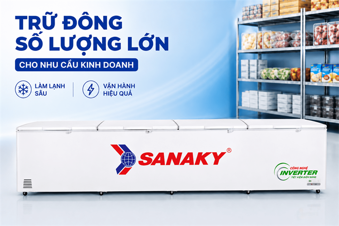 Tủ đông Sanaky Inverter 2000 lít VH-2399HY3 Màu Trắng